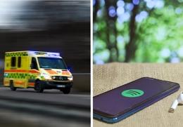 Bild På Ambulans Och Mobil Med Spotify Appen