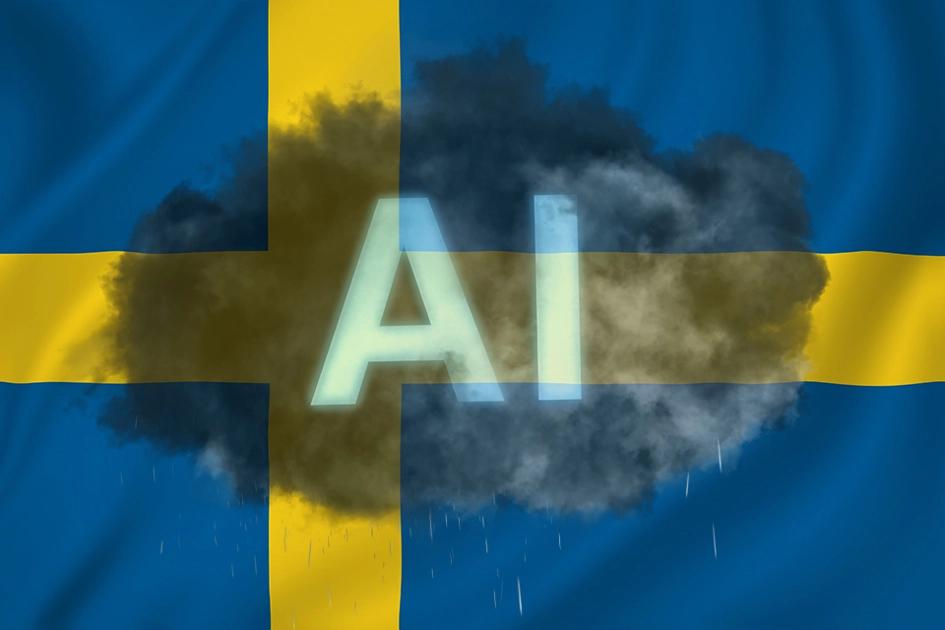 Sverigeflagga Med Regnmoln Med Texten AI På; Som Institutet, Undersökning