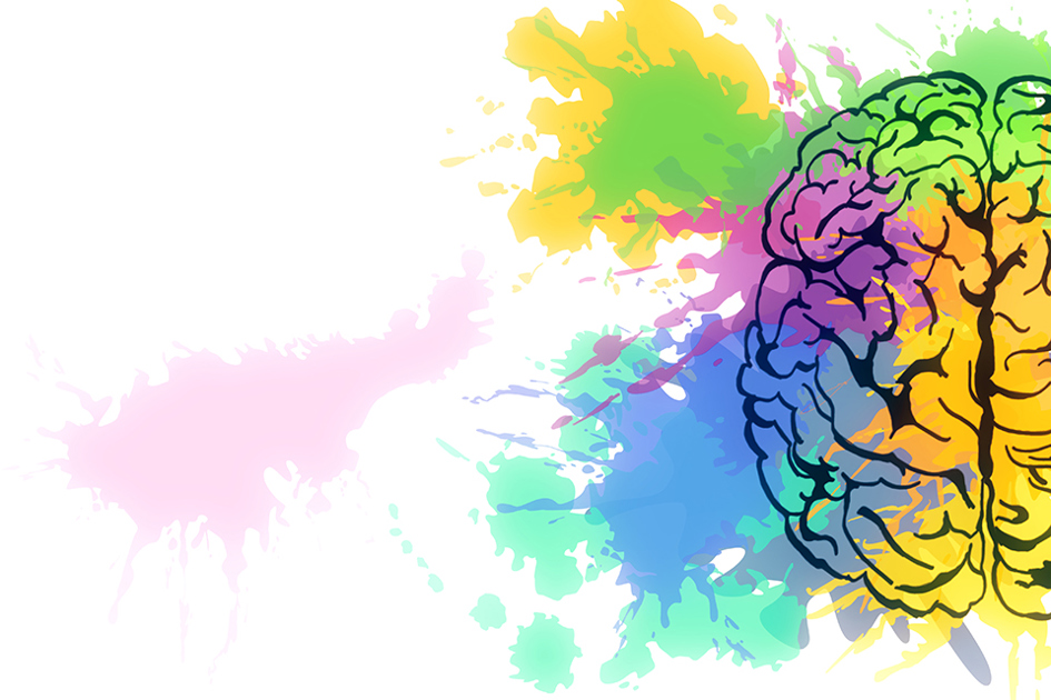 En Tecknad Hjärna Med Färgskvättar På