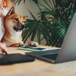 Hund Och Matte Tittar I En Laptop